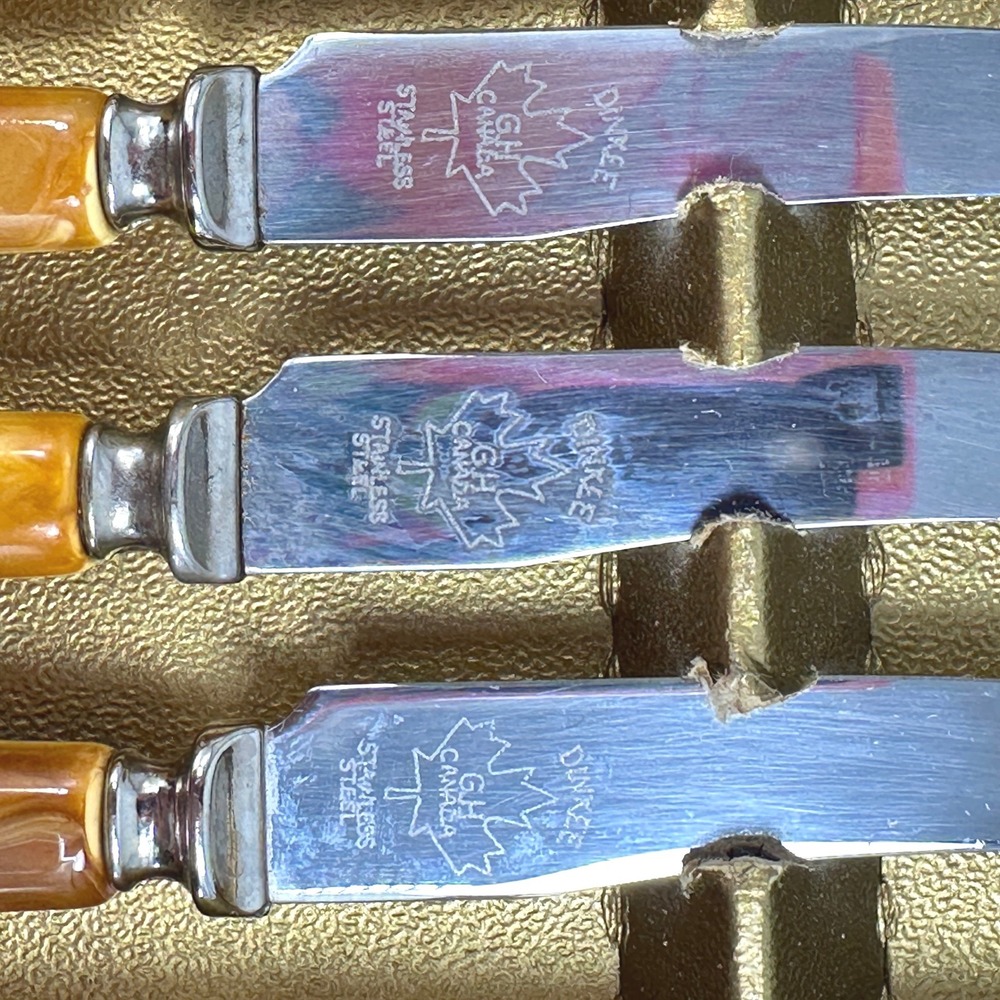 Mid Century Dinkee Knives Set 6 G.H. Canada Stainless Steel Spreaders in Box - Picture 5 of 10